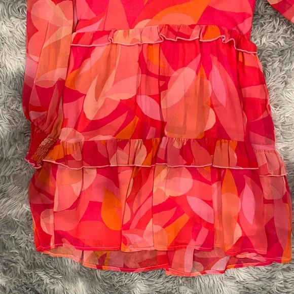Sky to Moon- Women’s Pink & Orange Floral Ruffle Dress size Med - Picture 4 of 8